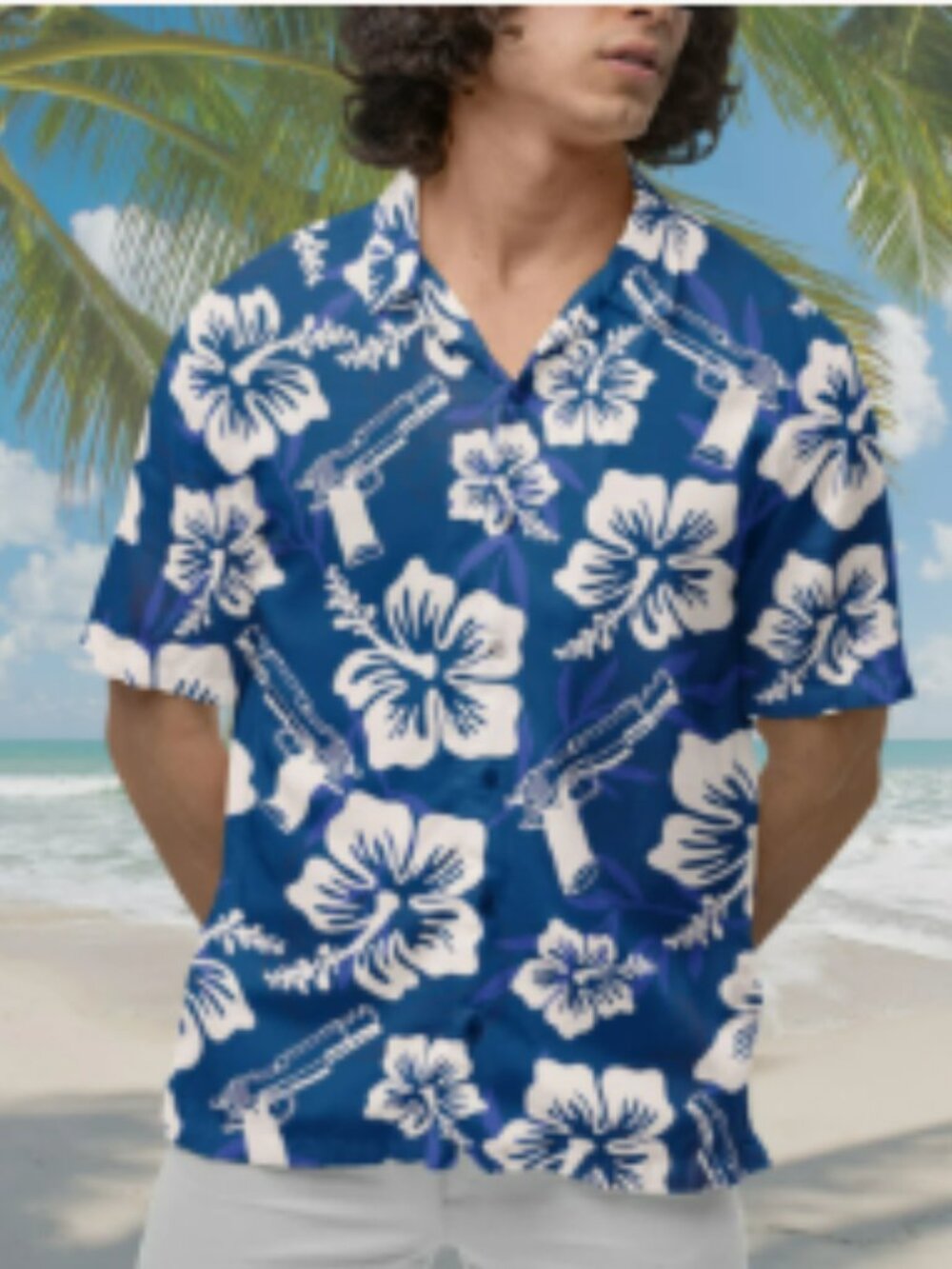 Gun Hawaiian Shirt, Gun Shirt Firearm Blue Short-sleeve